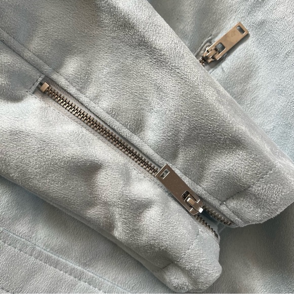 Outer Edge Ice Blue Faux Suede Edgy Moto Jacket Sz XL - Picture 10 of 14